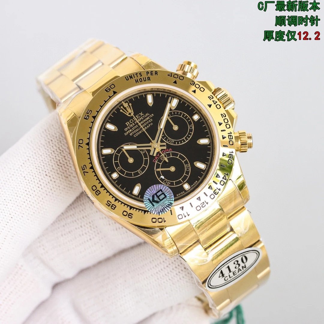 Yellow Gold · Black Dial · Steel Strap