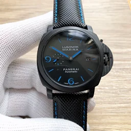 thumbnail for 碳纤维效果表壳 ZP一致蚀刻工艺密封表背 胖大海 全自动机械表 单日历机械手表 男表 尼龙是的表带 男士腕表 男式手表 LUMINOR系列 PAM01661