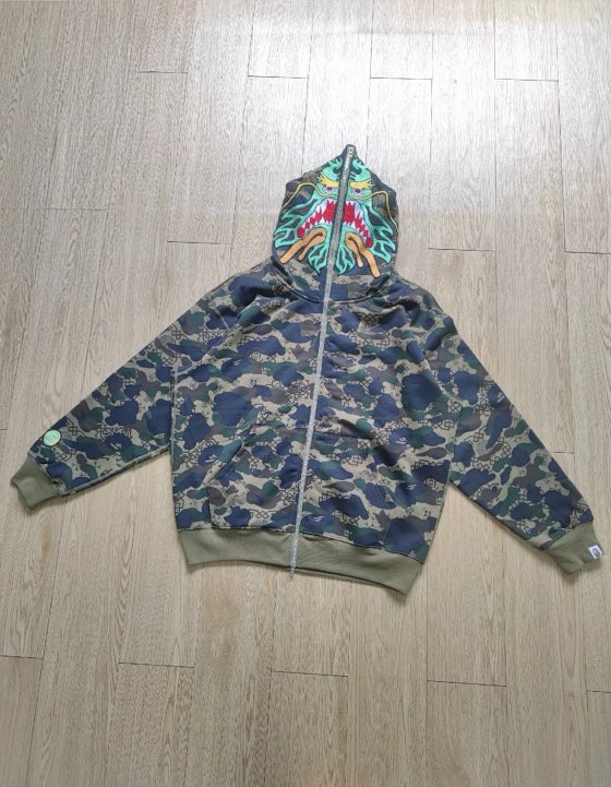 BAPE x CLOT Collaboration SS25 Camo All-Over Print Logo Embroidered Zip-Up Jacket