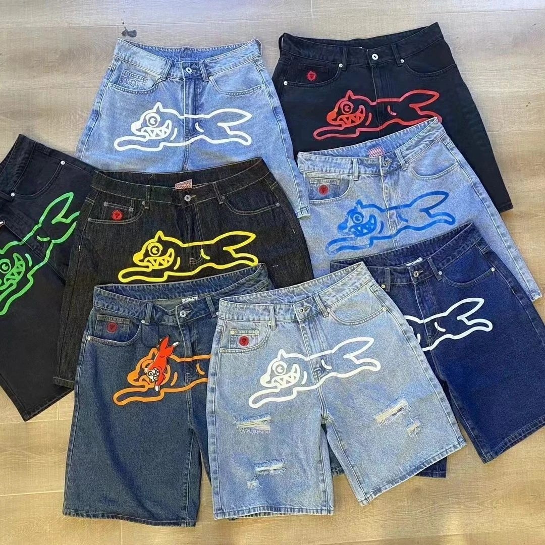 Denim Shorts with Colorful Animal Print