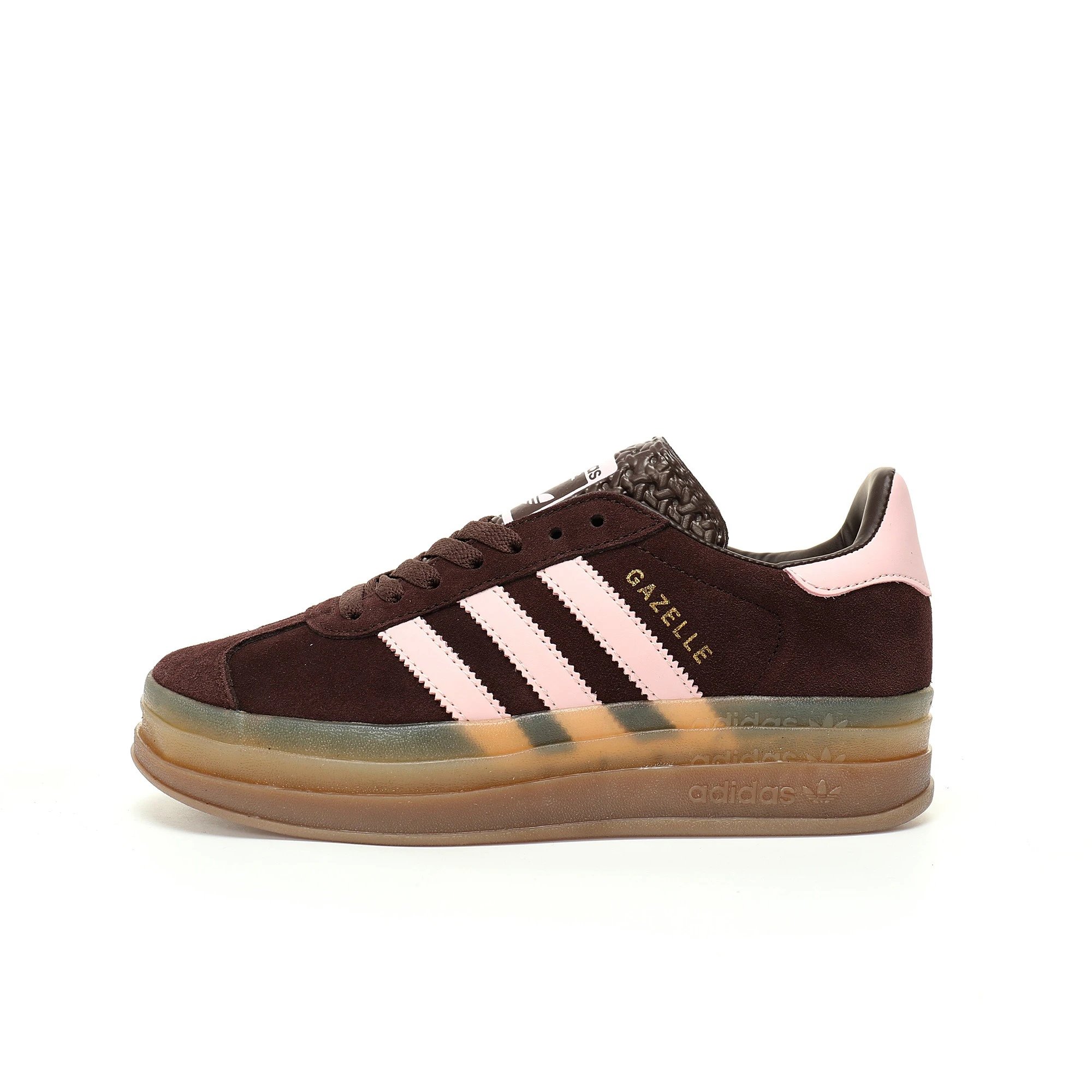 阿迪达斯Adidas Originals Gazelle Bold W 羚羊松糕系列复古百搭厚底增高低帮休闲运动板鞋“翻毛巧克力棕浅粉生胶底JI0326