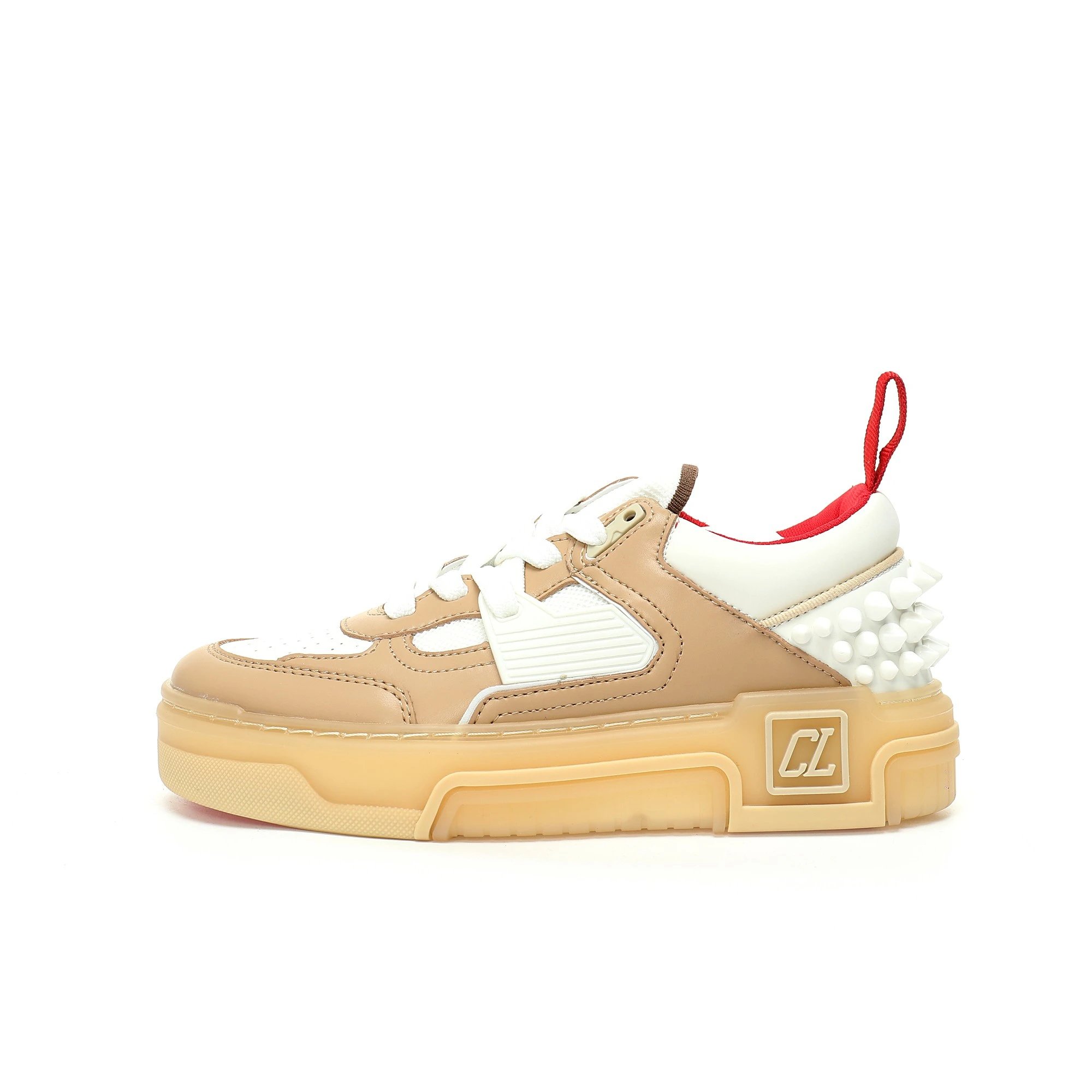 鲁布托/路铂廷Christian Louboutin Astroloubi Low Sneakers 阿斯特·卢比系列低帮增高厚底百搭休闲运动红底板鞋“沙土黄红白铆钉”1240001F688
