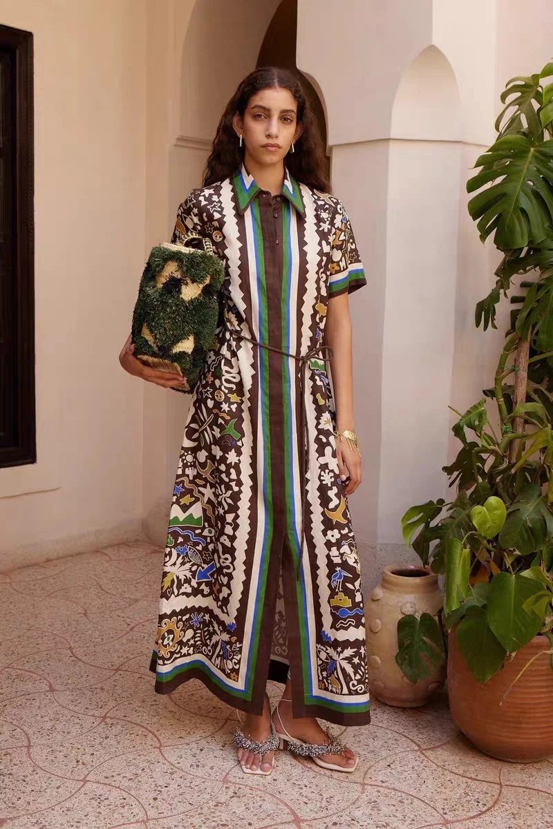 ALEMAIS Women's Maroc Print Shirt Dress, Long Length