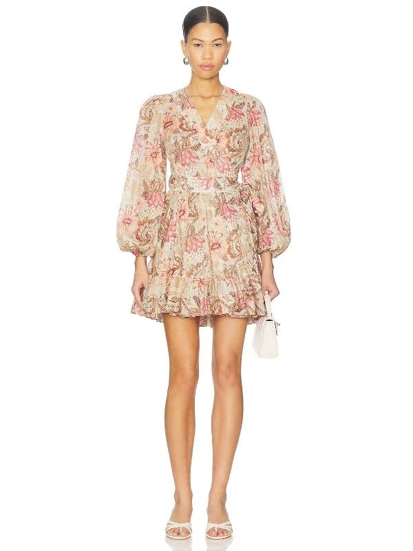 Genuine Zimmermann Australian 2026 New Arrival Puff Sleeve Printed Wrap Cotton Mini Dress
