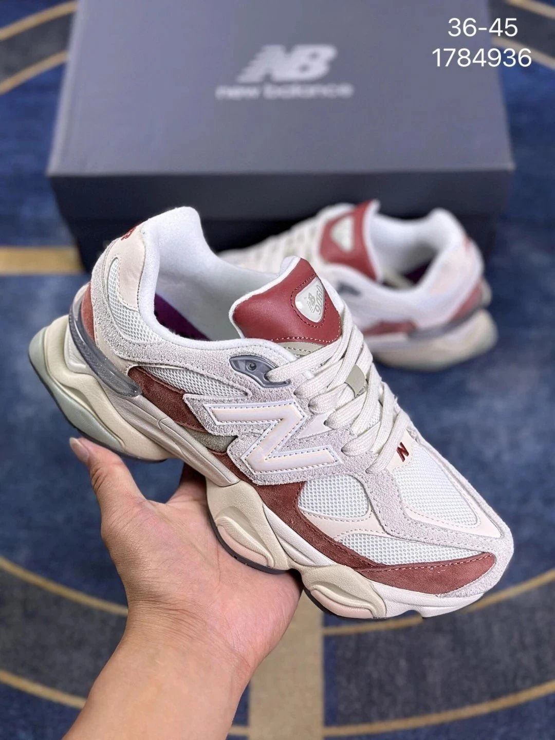 New Balance 9060 Beige Burgundy Chunky Sneakers