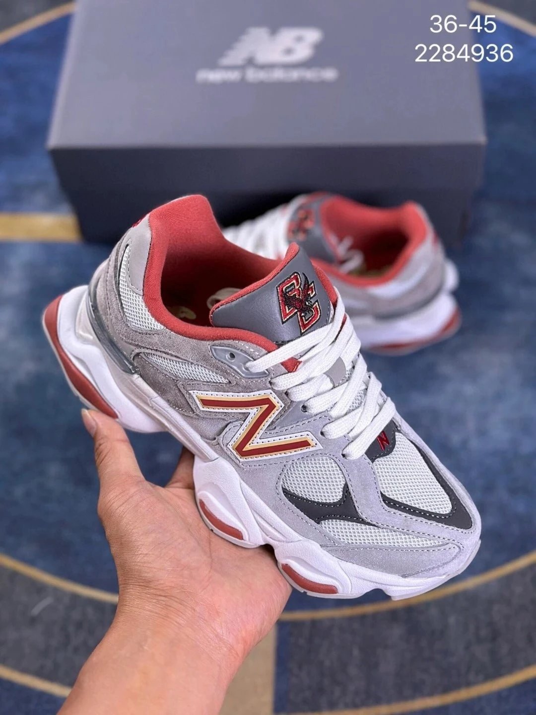 New Balance 9060 Gray Red Chunky Sneakers