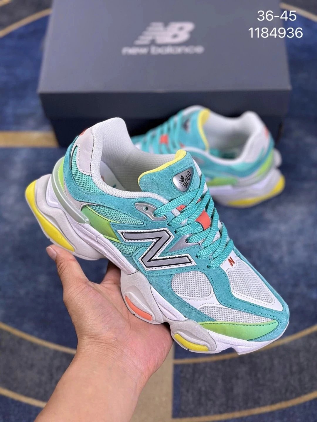 New Balance 9060 Turquoise Lime Yellow Chunky Sneakers