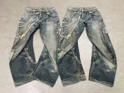 thumbnail for [Machete version] 25ss independent 2006 candy rainbow chain 3D digital printing jeans Gong Jun with the same style