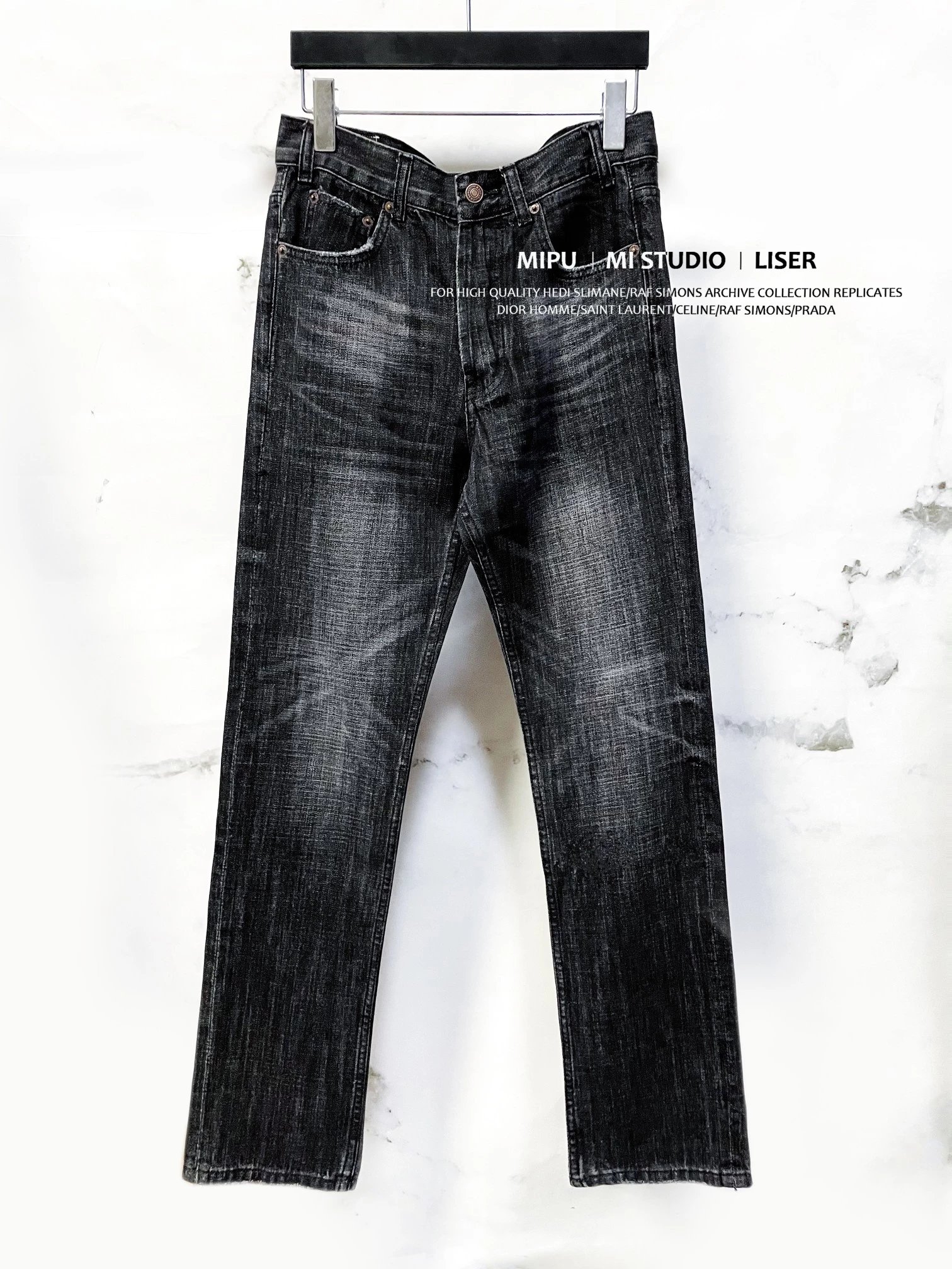 MIPU家C家风格黑色基础水洗牛仔裤