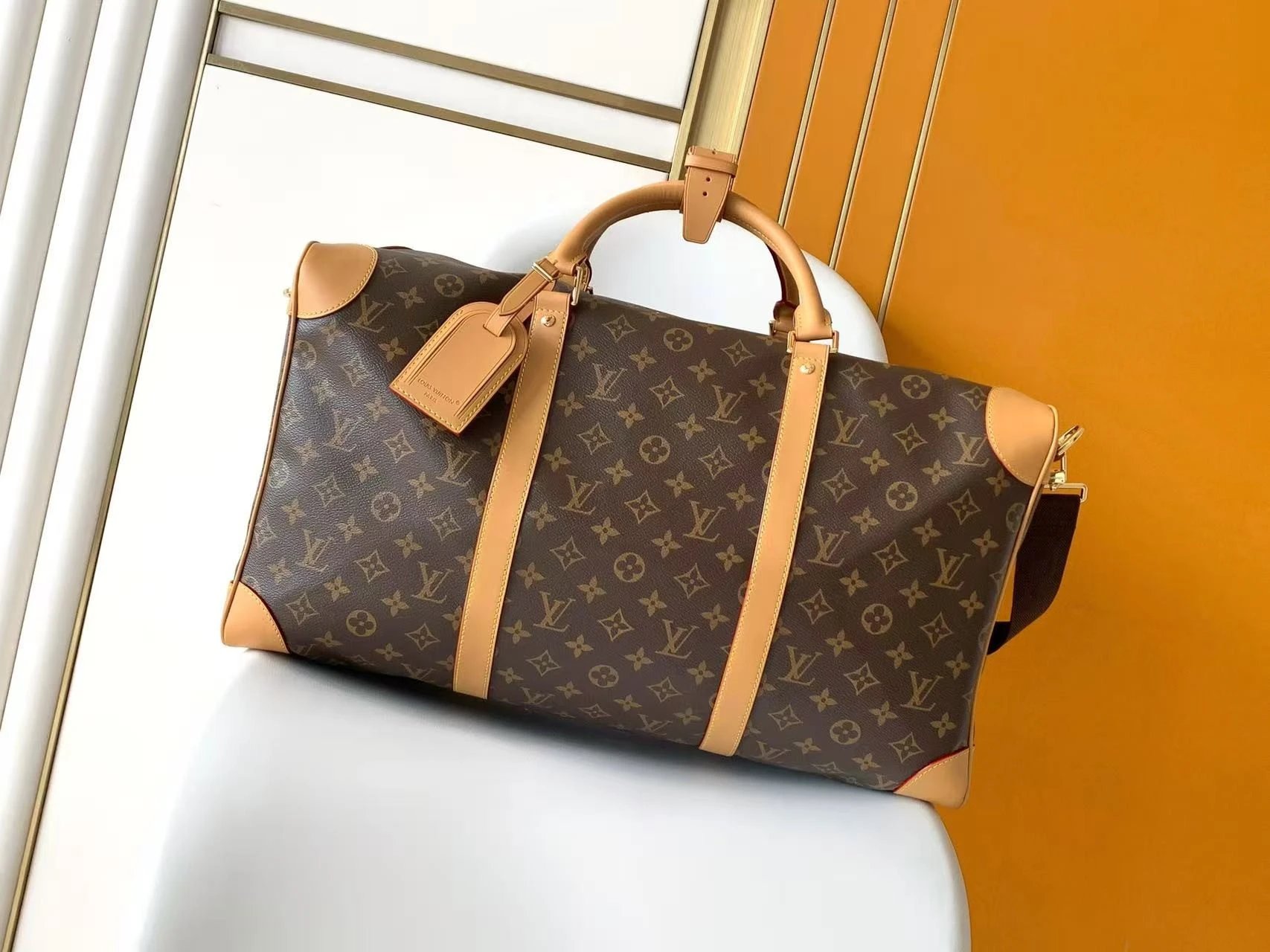 芯片版本 M2A572 新款老花Dandy Duffle 50 手袋大容量通勤旅行包健身包手提包单肩斜挎包 尺寸：50 x 30 x 25 厘米