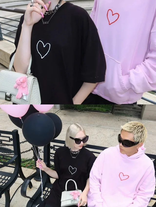 BLCG/巴黎 24FW 七夕限定热胶条立体爱心LOGO硅胶印黑色短袖T恤