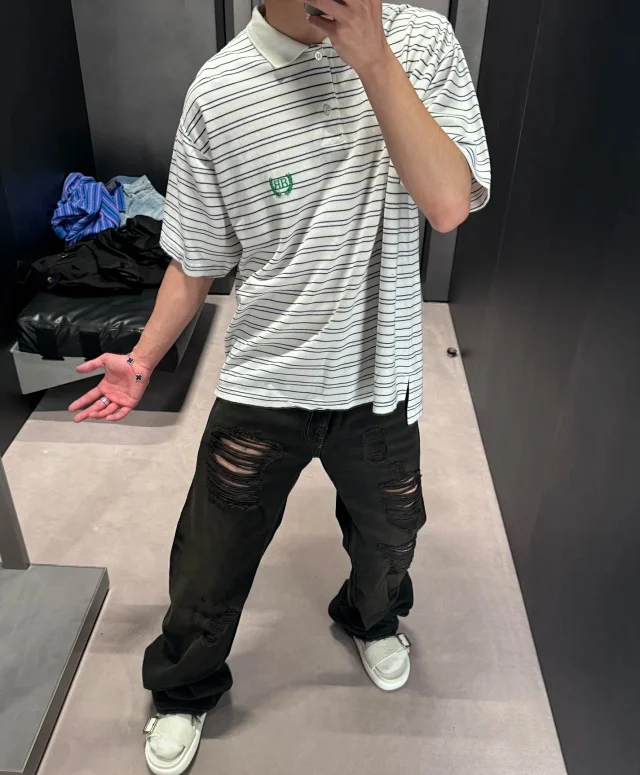 BLCG/巴黎 25SS 春夏麦穗条纹BB刺绣短袖Polo衫T恤