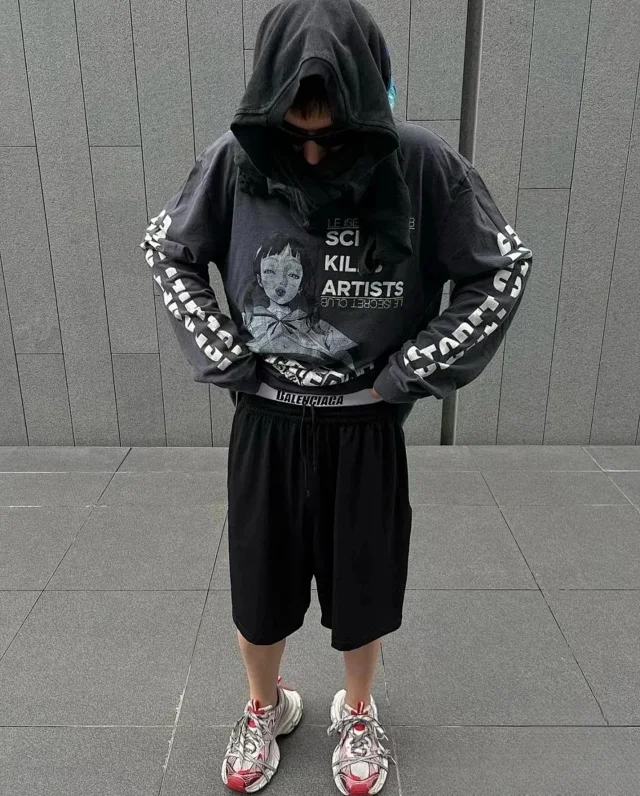 BLCG/巴黎 25SS 春夏新品双腰LOGO标识抽绳网眼短裤