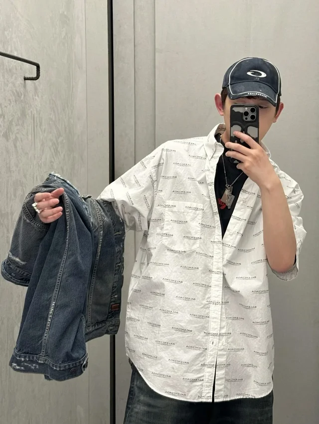 BLCG/巴黎 25SS 早春弹幕满印LOGO翻领衬衫短袖衬衣 
