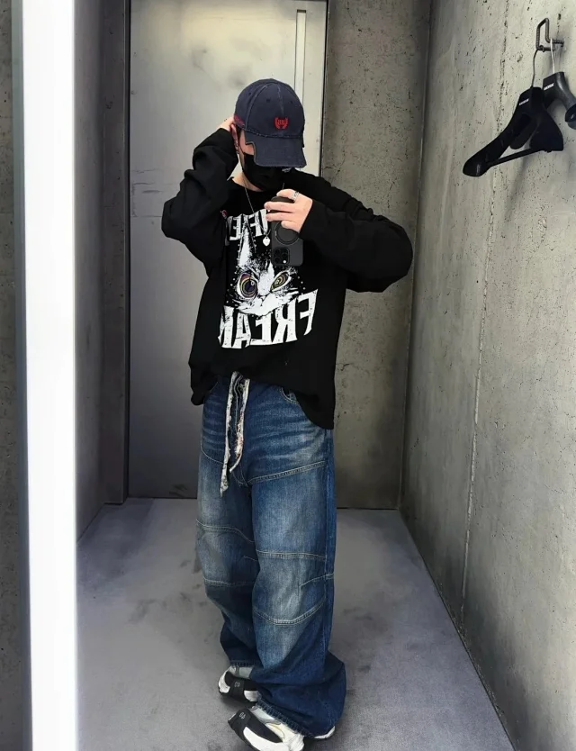 BLCG/巴黎 25SS 早春复古洗水裁剪拼接Baggy抽绳牛仔裤