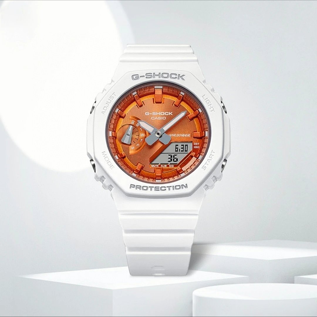 CASIO卡西欧G-SHOCK冬日璀璨系列亮橙色表盘运动手表GMA-2100ws 情侣对表 男女同款