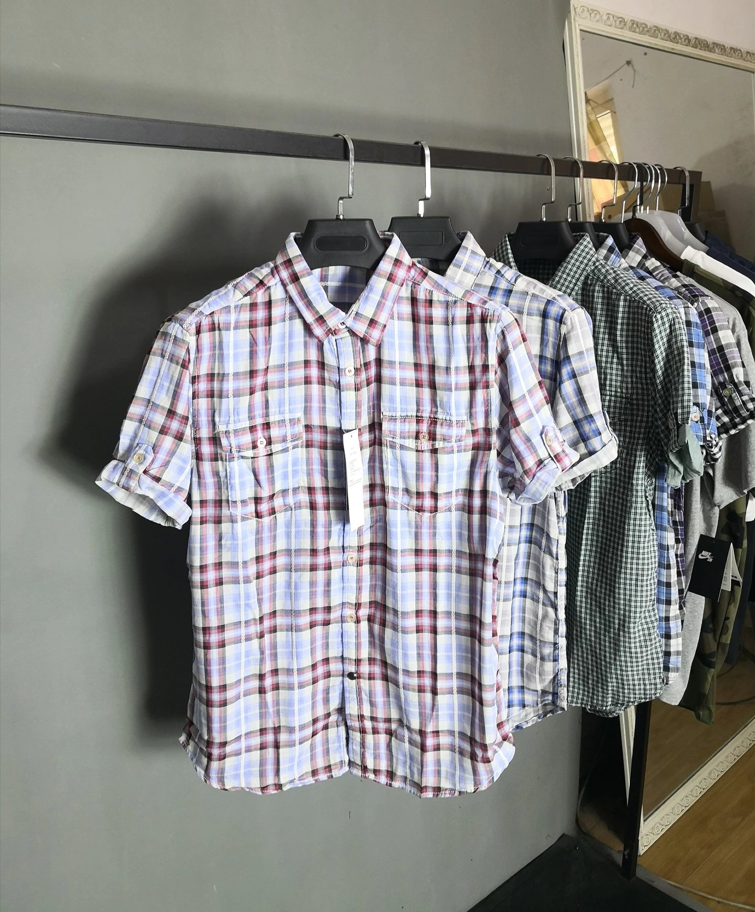 Meters/Bonwe Double Layer Gauze Plaid Short Sleeve Shirt