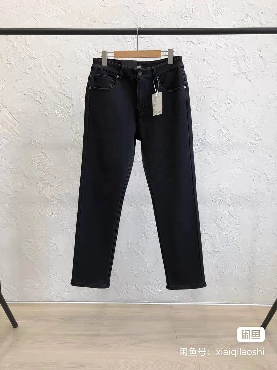BOSS Fleece-Lined Elastic Jeans Black Gray
