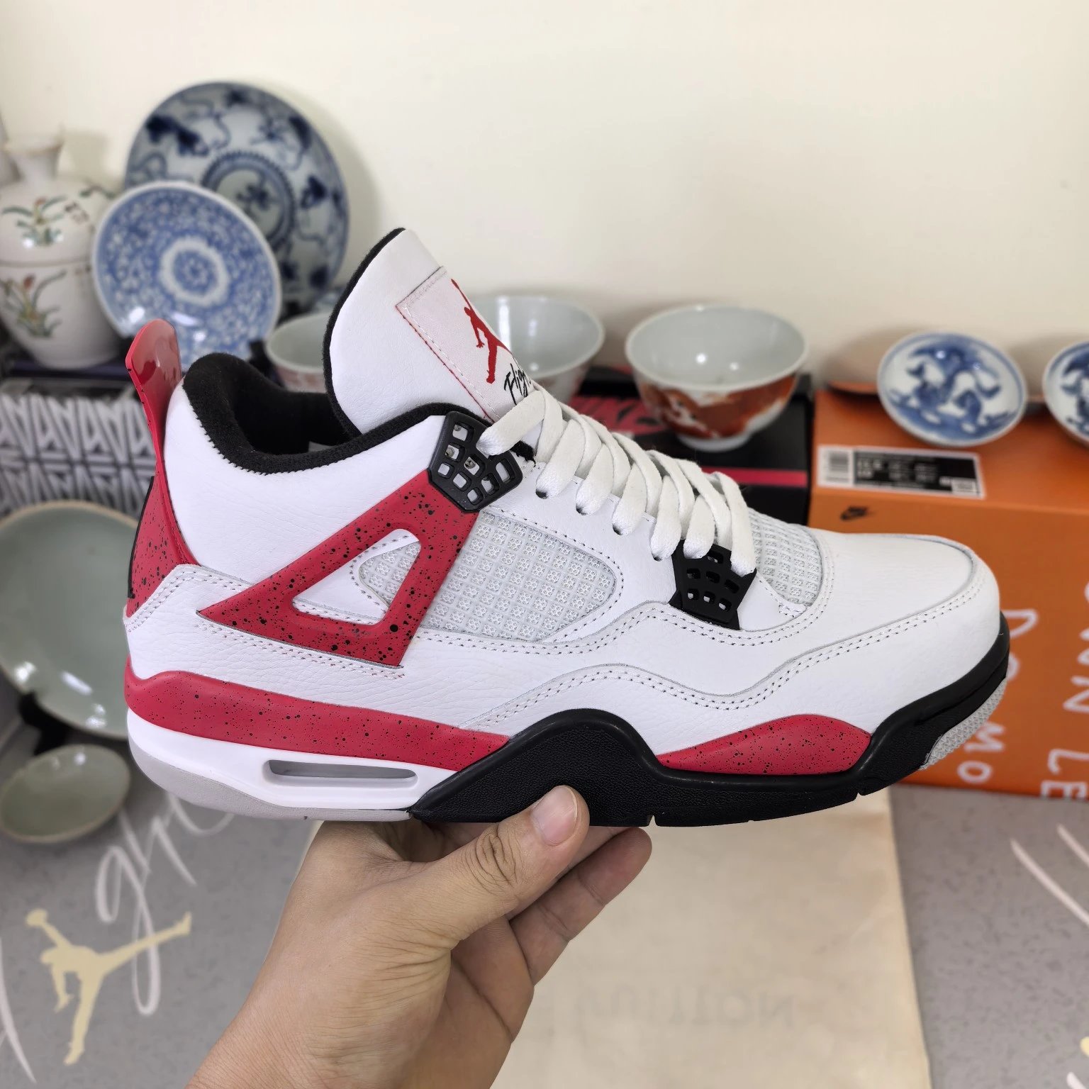 white, black and red