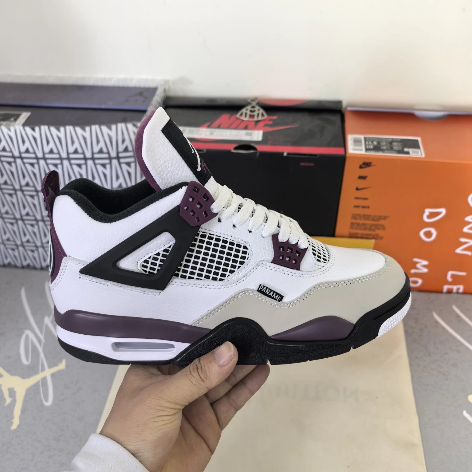 white, black and purple