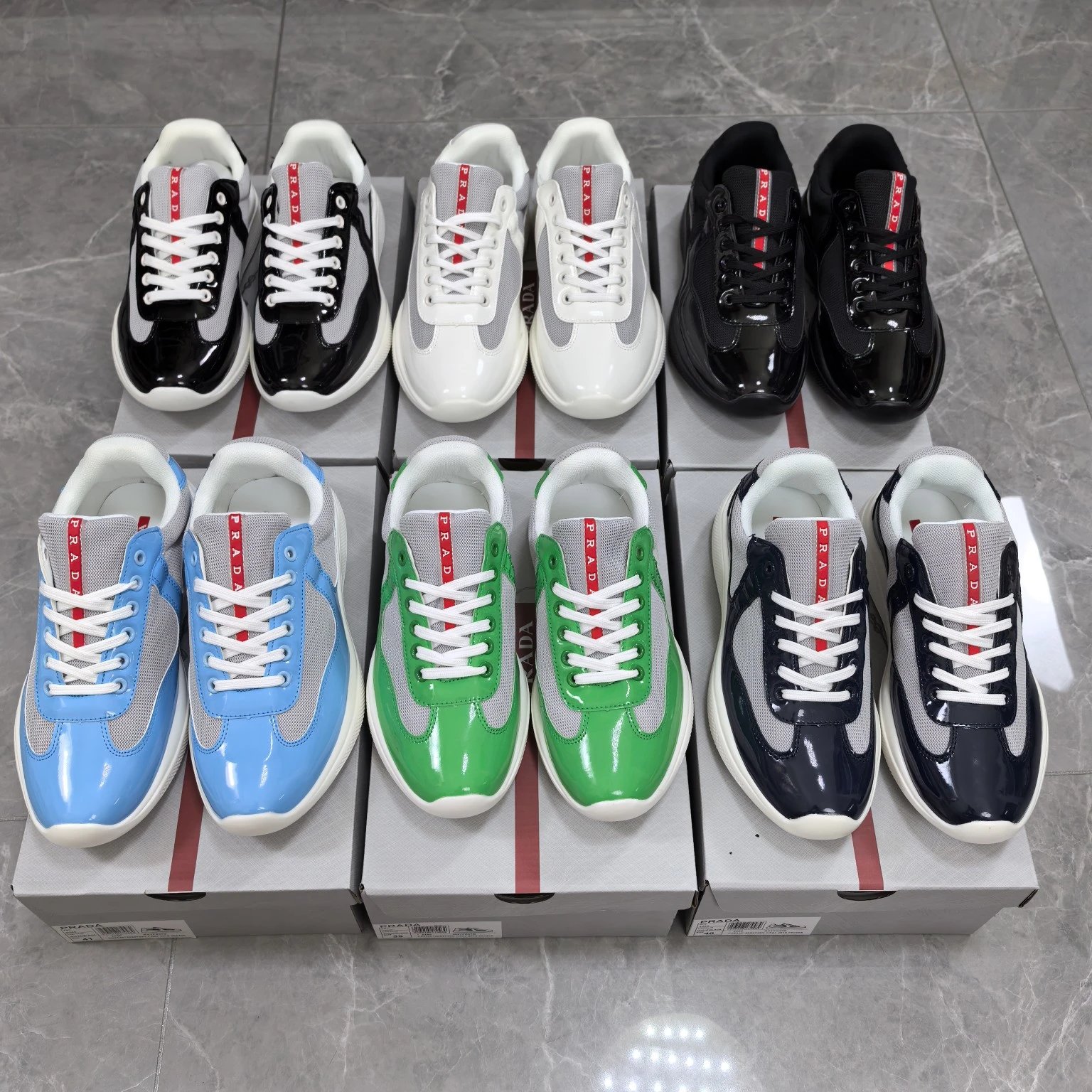 Exclusive for foreign trade orders PRADA Prada America's Cup patent leather lace up fashionable, wear-resistant, low cut sports and leisure shoes