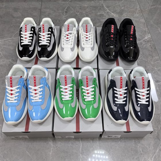 Exclusive for foreign trade orders PRADA Prada America's Cup patent leather lace up fashionable, wear-resistant, low cut sports and leisure shoes