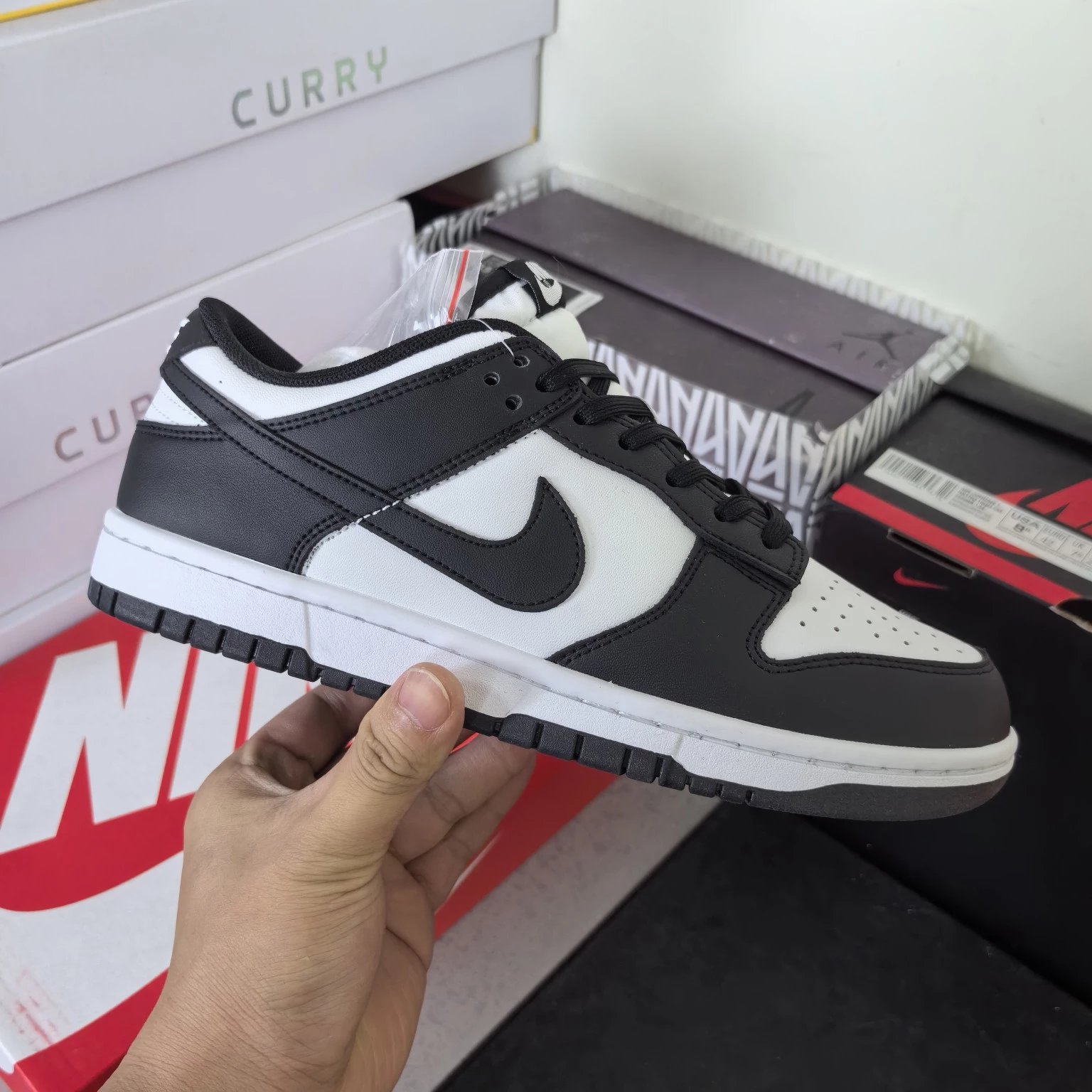 Lip Element Dunk Original Shoe Last Cardboard Development Full Head Leather Crafted Computer Car Workers' Velvet Fabric Bottom Four Thread Double Layer Laban Black and White Panda
