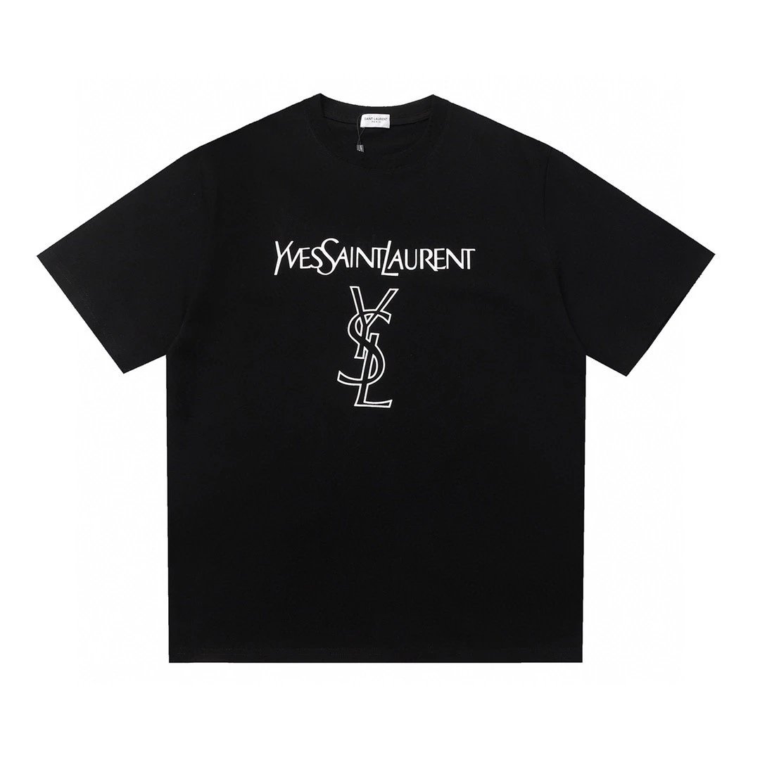YSL original packaging with tags, high weight 280gsm 40s double yarn拼色字母短袖 T-shirt, luxury trendy influencer style, light luxury