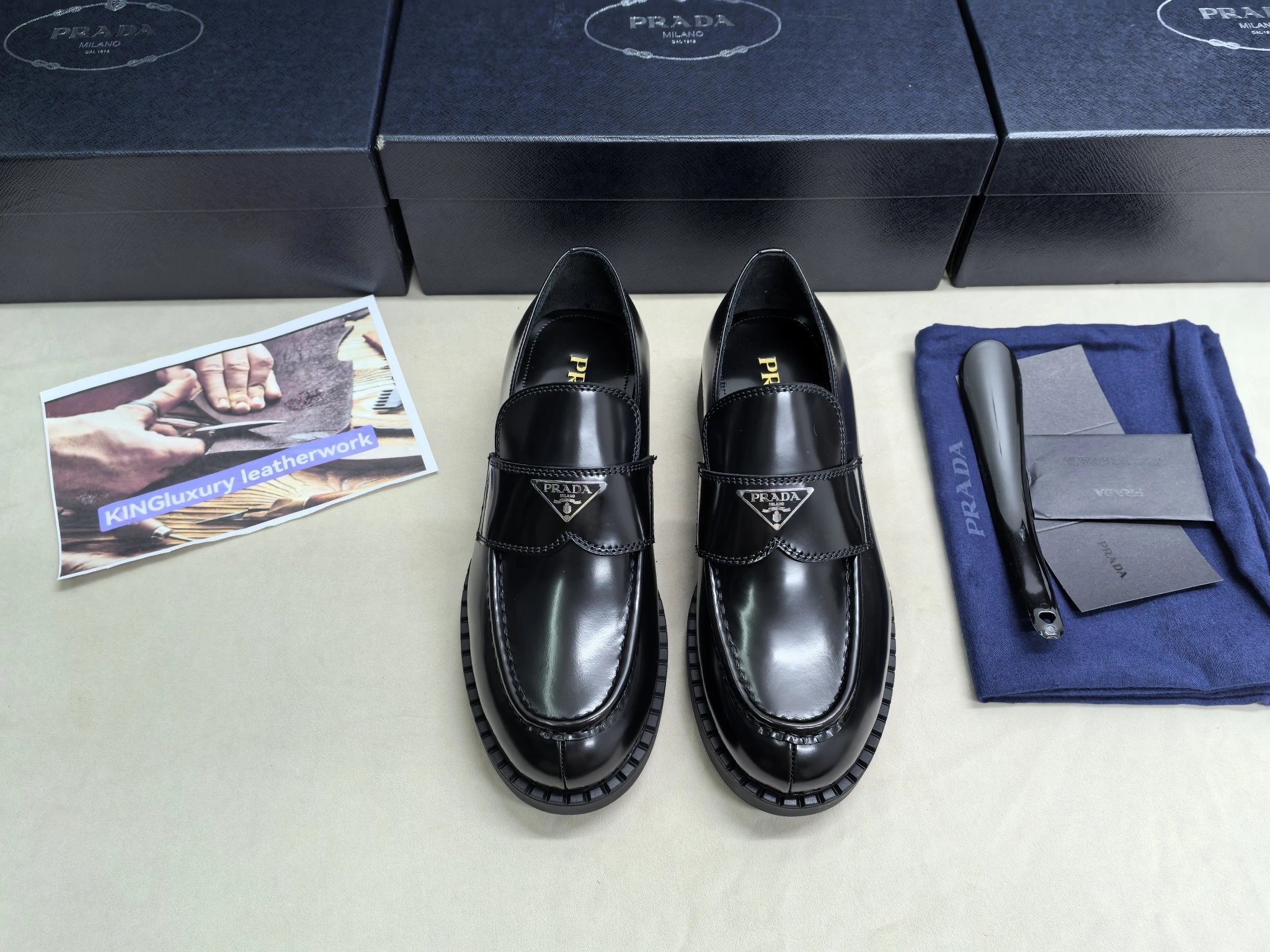 P**DA shoes feature imported colored leather upper, leather lining, TPU outsole, slip-resistant