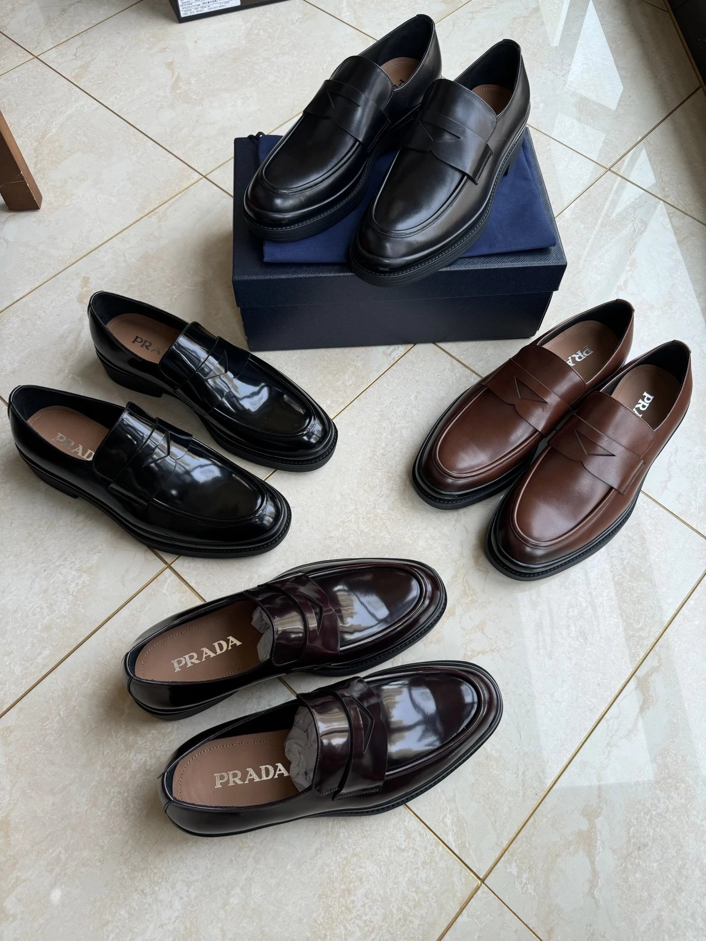 P**DA shoes feature imported colored leather upper, leather lining, TPU outsole, slip-resistant,