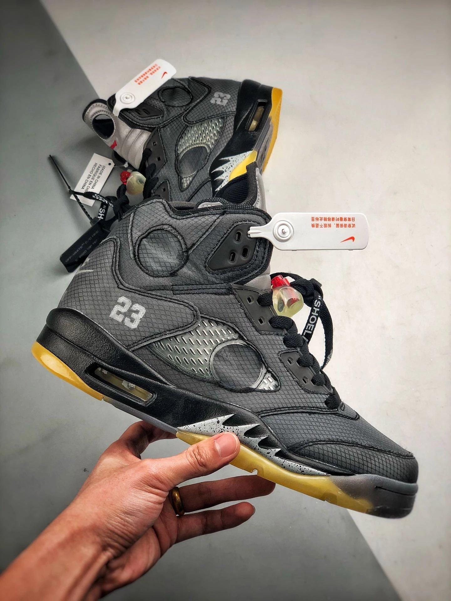 Off-White x Air Jordan 5 Retro 'Sail' Sneakers Basketball Shoes - 36