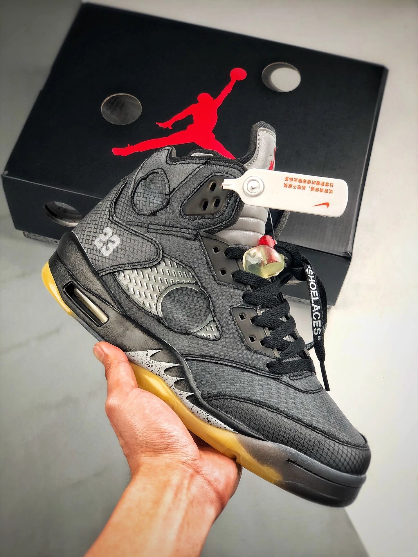 Off-White x Air Jordan 5 Retro 'Sail' Sneakers Basketball Shoes - 33