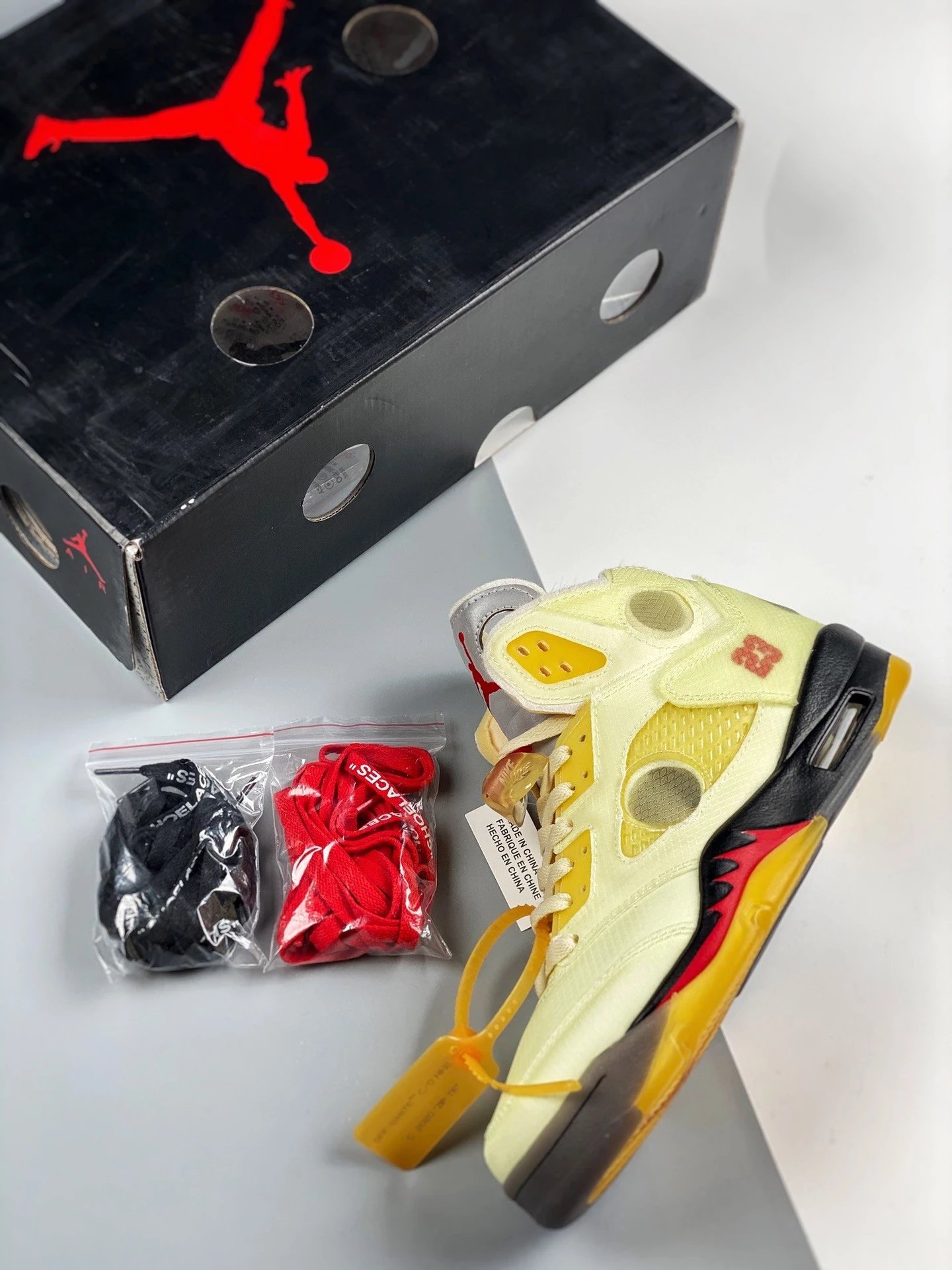 Off-White x Air Jordan 5 Retro 'Sail' Sneakers Basketball Shoes - 26