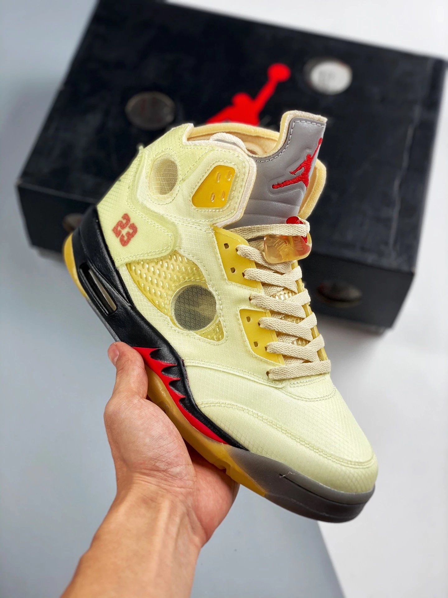 Off-White x Air Jordan 5 Retro 'Sail' Sneakers Basketball Shoes - 24