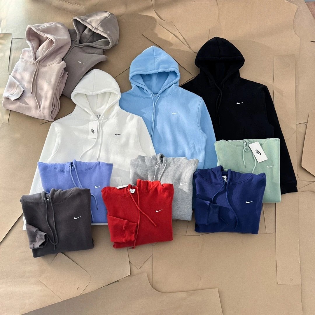 【Hot Item】Nike Classic Basic Small Swoosh Embroidered Solid Color Hooded Sweatshirt Long Sleeve Fleece-Lined Hoodie Unisex Couple Matching