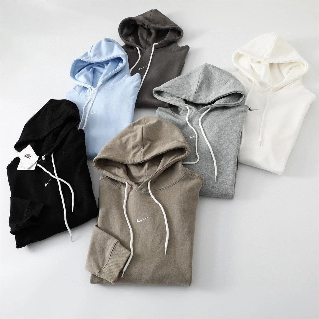 【Hot Item】Nike 25SS Official New Release Six Colors NK Small Swoosh Embroidered Logo Retro Solid Color Couple Knit Big Loop Hoodie Sweatshirt Unisex