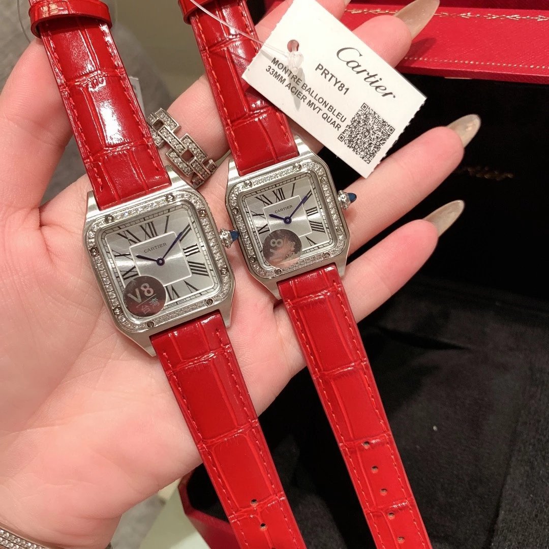 Red Leather Strap with Diamonds and White Case