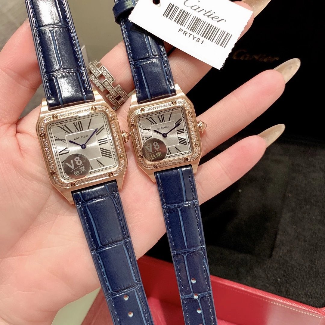 Blue Leather Strap with Diamonds and Rose Gold