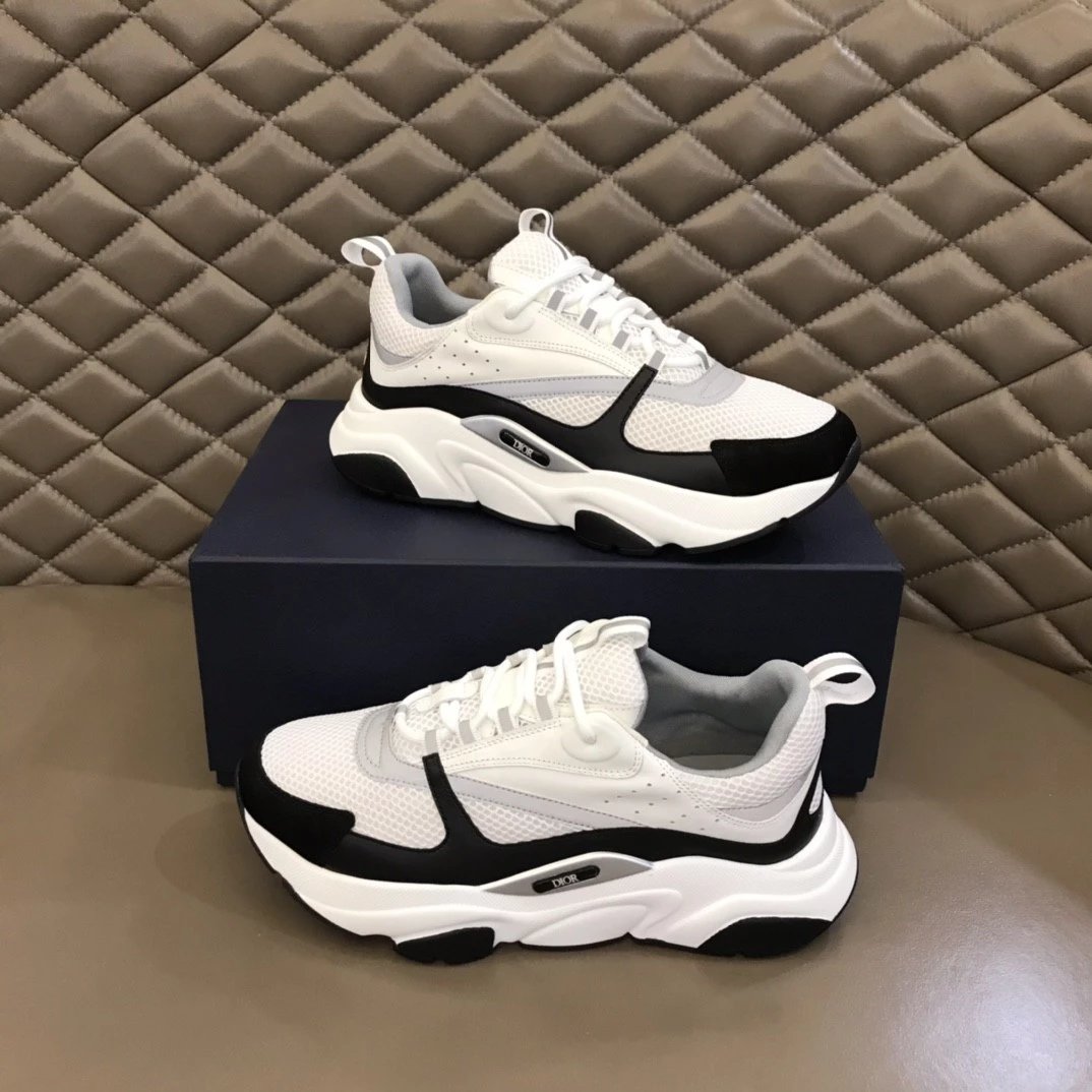 Dior B23 Oblique White and Black Chunky Sneakers - 31
