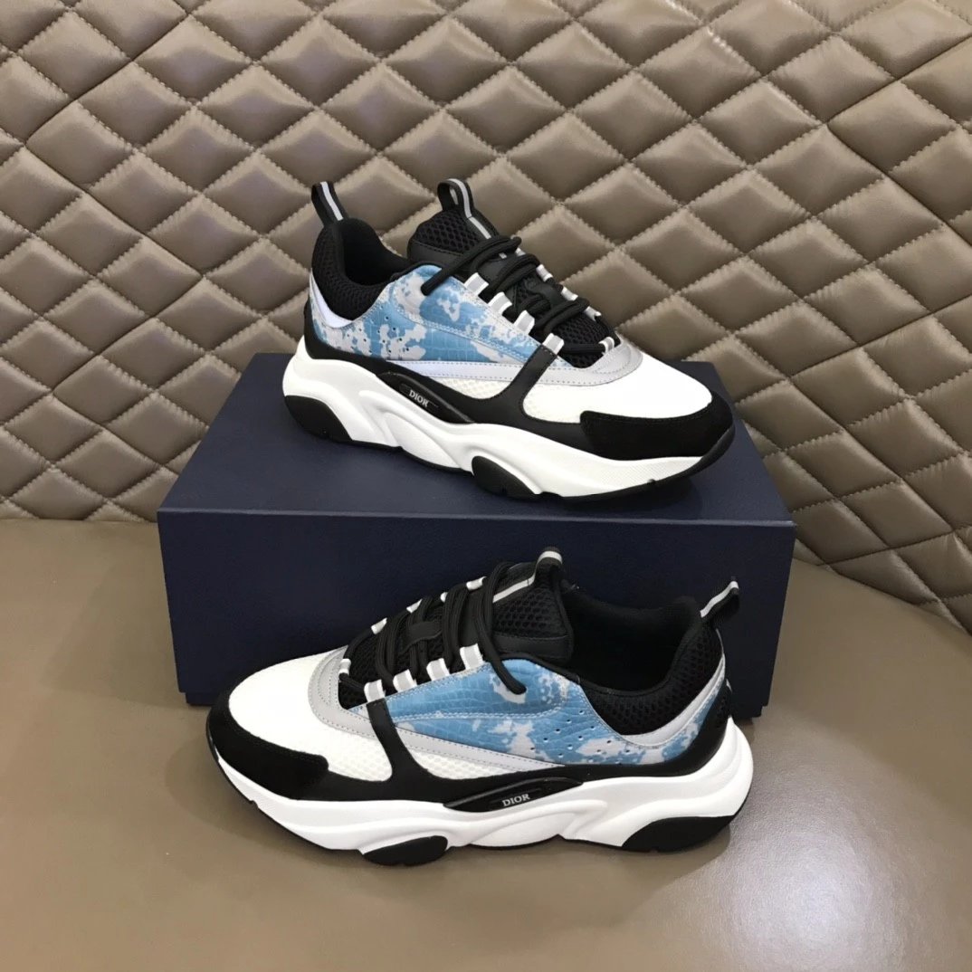 Dior B23 Oblique White and Black Chunky Sneakers - 55