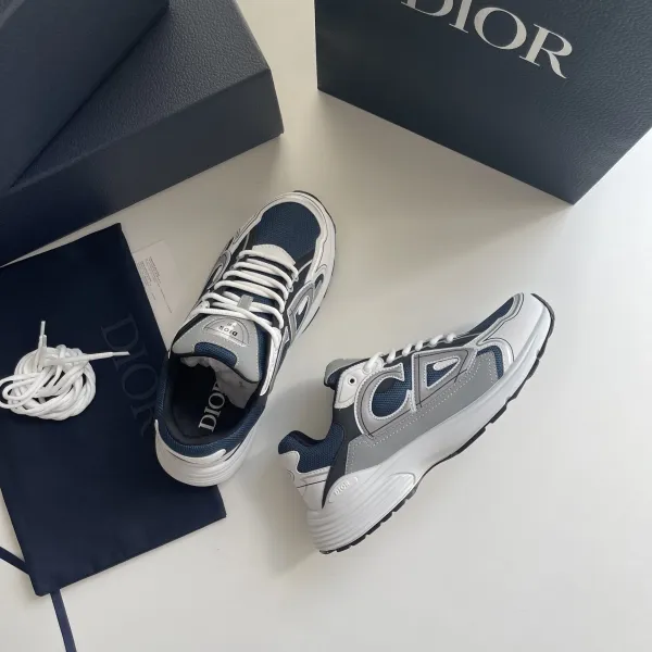 Dior B23 Low Navy and Gray Sneakers - 1