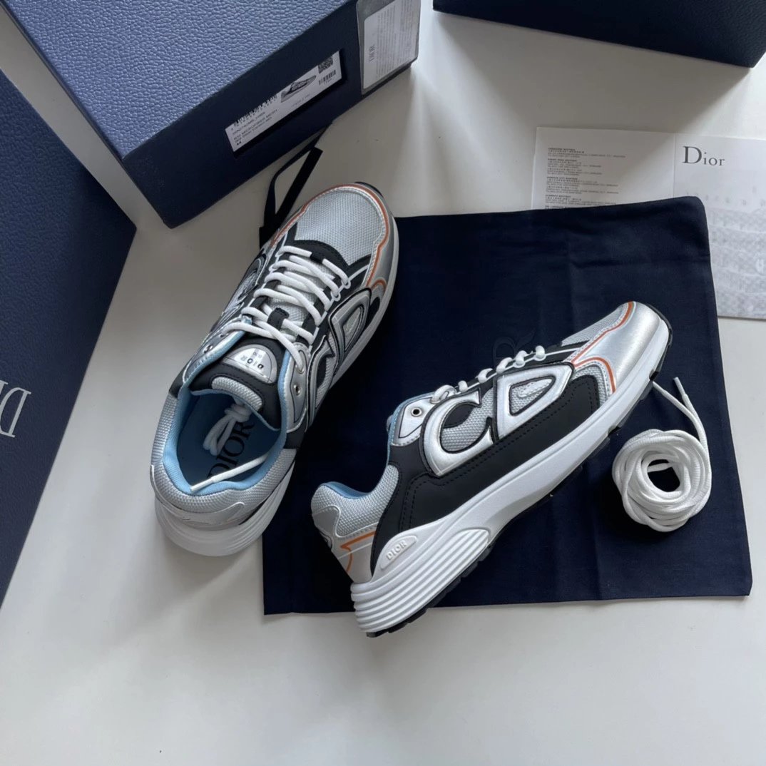 Dior B23 Sneakers Silver Black White Orange Sneakers - 1