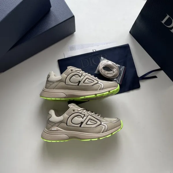 Dior B23 Low Beige with Neon Green Sole Sneakers Chunky Sneakers - 1