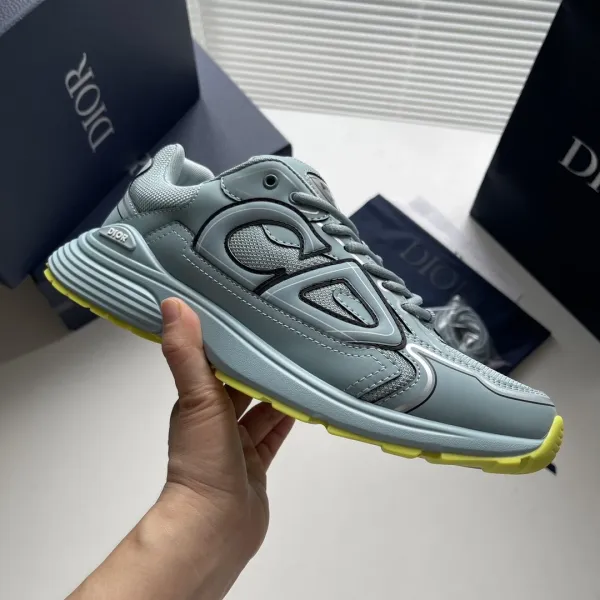 Dior B23 Low Gray and Yellow Sneakers - 1