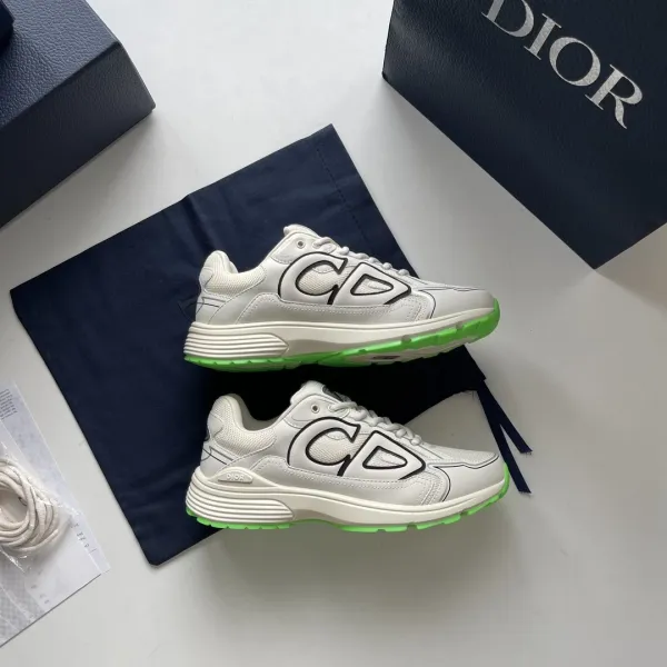 Dior B23 Low White Neon Green Sneakers Chunky Sneakers - 1