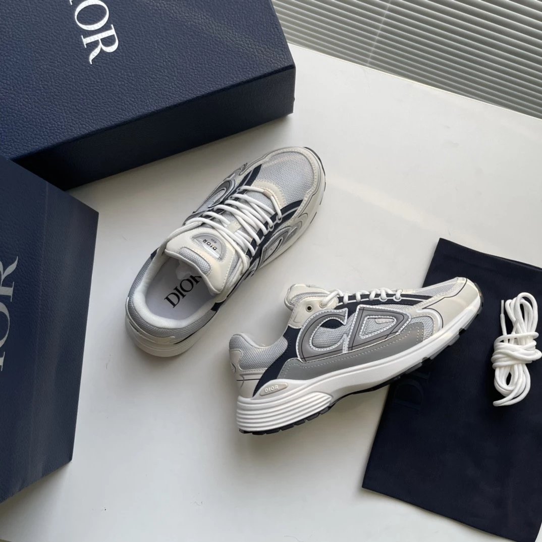 Dior B23 Low Gray Navy White Sneakers