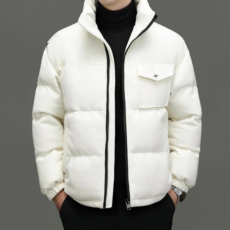 Design Puffer Jacket with Star Logo White Outerwear - 35