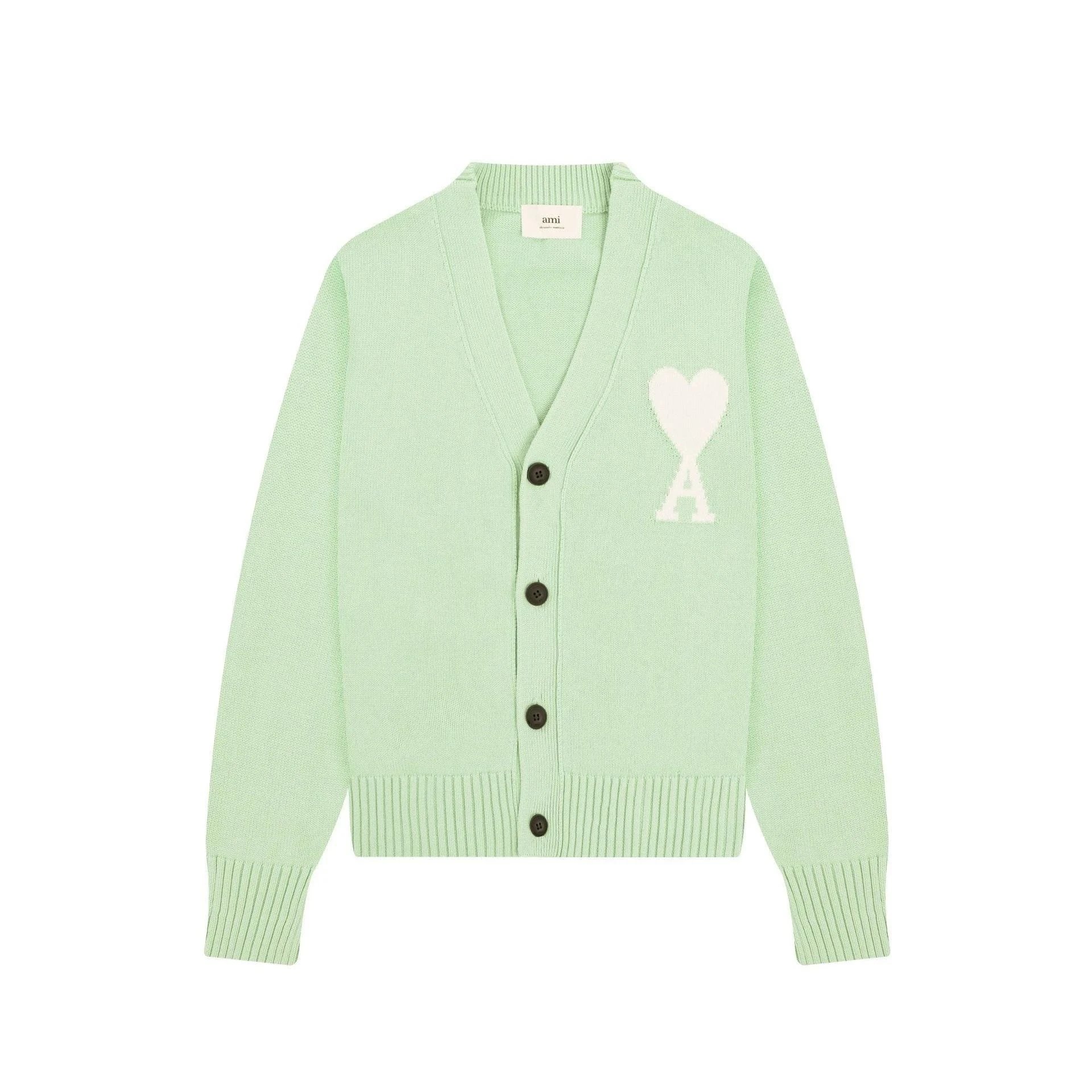 Ami Paris Heart Logo Cardigan Mint Green - 13