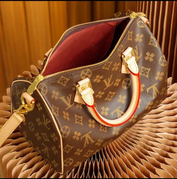 Louis Vuitton Speedy 25 Monogram Canvas Brown with Red Trim Handbag - 1