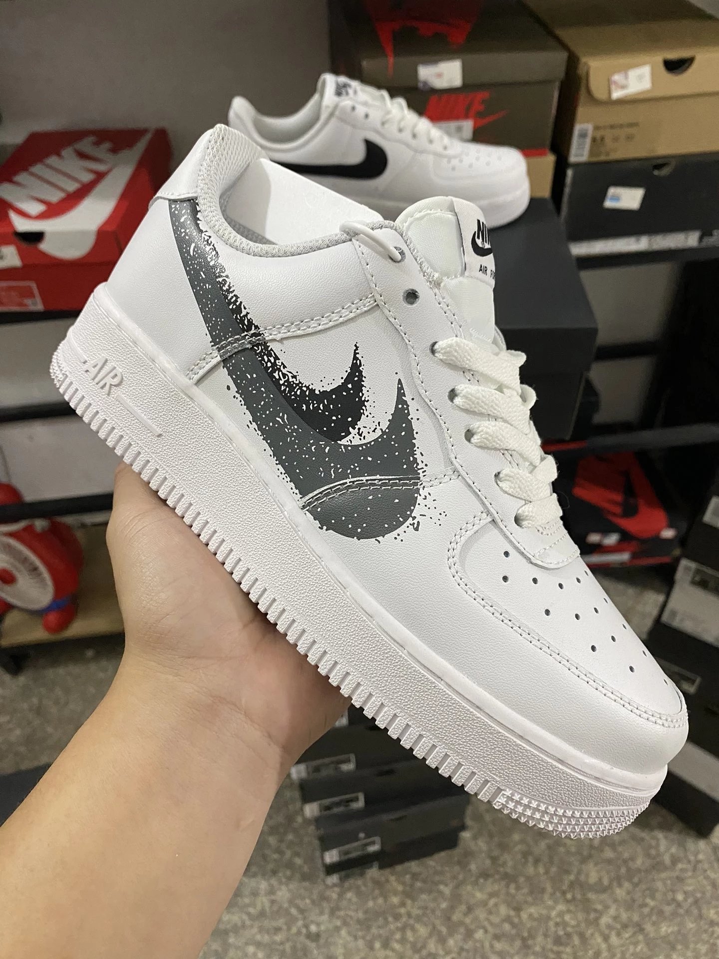 Nike Air Force 1 Double Swoosh White Gray Black